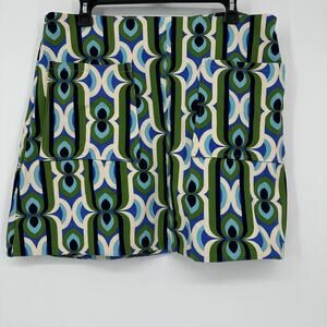 Maeve Skirt Womens Large Multicolor Geometric Pockets Stretch Knit Mod Mini